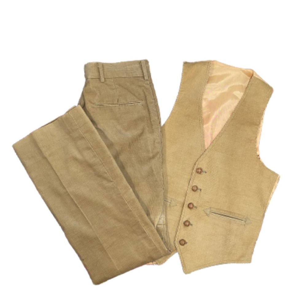 Vintage 1970s Corduroy Vest Pants Bell Bottom Flared Wide Leg Suit H.I.S 29X30.